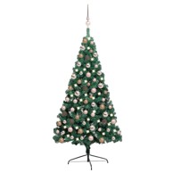 Božićno drvce umjetno, polovica, osvijetljeno zelena, 120 cm, rose gold kuglice