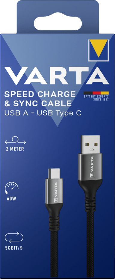 VARTA Speed Charge & Sync Kabel USB-A – USB-C, 2 m, crna