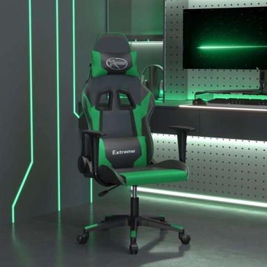 Masažna gaming stolica, umjetna koža, crna i zelena, bez naslona za noge, 1 komad