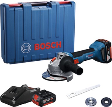 BOSCH Kutna brusilica GWS 18V-8, akumulatorska, 125 mm, 18 V, 2 × 4,0 Ah, brzi punjač, kovčeg