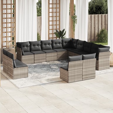 13-dijelni set vrtnih sofa poliratan s jastucima svijetlosivi