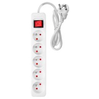 NEO TOOLS Produžni kabel, 5 Schuko utičnica, prekidač, 1,5 m, bijeli