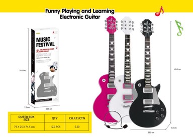 Dječja električna gitara, mikrofonom spojen na instrument, roza