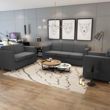 Trodijelni set sofa od tkanina, tamnosivi