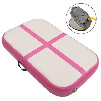 Strunjača na napuhavanje s crpkom, 60 x 100 x 15 cm, PVC, sivo/roza