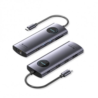VENTION Docking stanica, USB-C, DP, 2x HDMI, 2x USB 3.0, 1x USB 2.0, 1x RJ45, 1x SD/TF, PD MST, crna