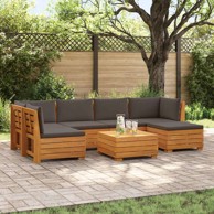 Set vanjskih sofa s jastucima, 7 kom, čvrsto drvo akacije, smeđa