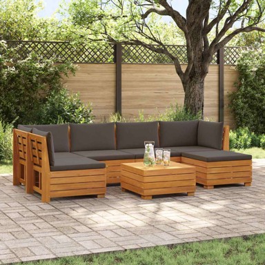 Set vanjskih sofa s jastucima, 7 kom, čvrsto drvo akacije, smeđa