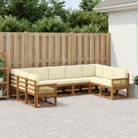 Set vanjskih sofa, 9-dijelni, masivno bagremovo drvo, prirodna i krem
