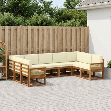 Set vanjskih sofa, 9-dijelni, masivno bagremovo drvo, prirodna i krem