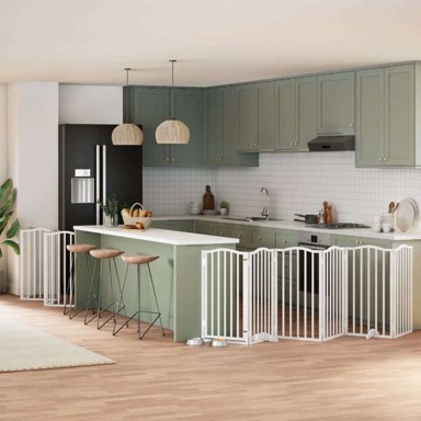 Vrata za pse s vratašcima sklopiva, 15 panela, bijela, drvo topole, 750 cm (50×90×2 cm)