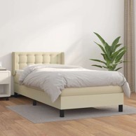 Box spring krevet s madracem, 90 x 190 cm, umjetna koža, krem, s gumbima