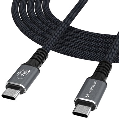 WOZINSKY Thunderbolt 4 USB-C kabel, 240 W, 4K, 1,5 m, crni