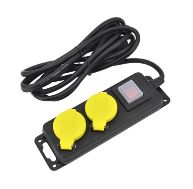 AWTOOLS Produžni kabel za radionicu crni 2 utičnice 3,0 m s uzemljenjem, prekidač IP44 3 x 1,5 mm