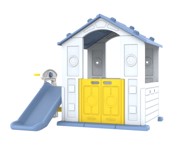 Dječja kućica za igru sa toboganom, košem, plavi krov