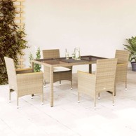 5-dijelni vrtni blagovaonski set s jastucima, poli-ratan i staklo, 150 x 90 x 75 cm, bež