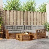 Set vanjskih sofa, 5 kom, s jastucima, prirodna i svijetlo siva