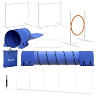 Set za agility za pse, 7 dijelova, s 2 tunela, 2 prepone, obručem i slalomskim štapovima, plava/crvena/bijela