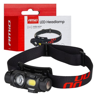 AMIO Naglavna LED svjetiljka AMIO-04662, XPG + COB, senzor pokreta, USB, 1200 mAh
