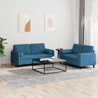 2-dijelni set sofa s jastucima plavi baršunasti