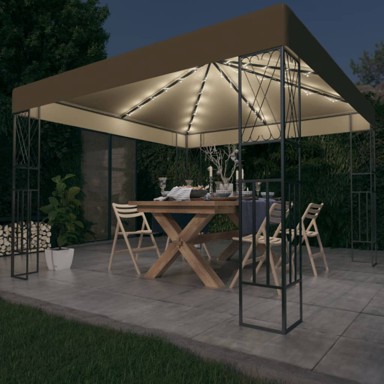 Sjenica s LED svjetlosnim trakama, 3x3 m, smeđe-siva