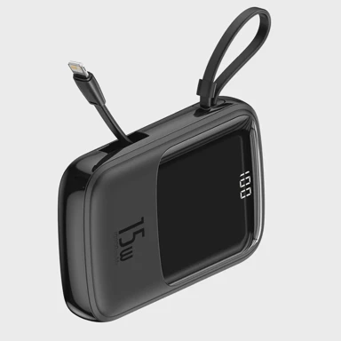 BASEUS Power Bank QPow - 10,000mAh LCD Quick Charge PD 15W s kabelom za Lightning 8-pin crni PPQD-B01