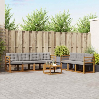Set vanjskih sofa, 8 kom, s jastucima, prirodna i svijetlo siva