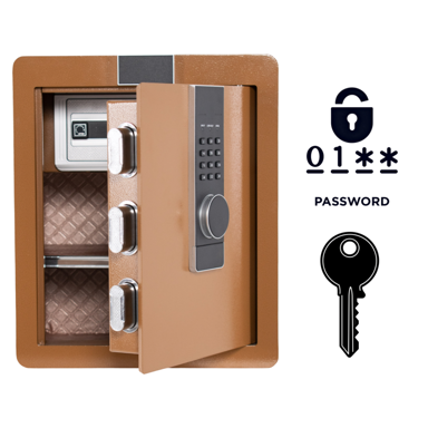 NIKCORP Oklopni kućni sef, elektronička brava i ključ, dimenzije 45 × 38 × 32 cm, čelik, smeđa