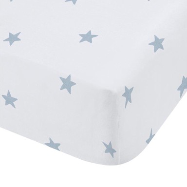 BIANCA Pamučna dječja plahta s gumom za dječji krevetić 70x140 cm, bijela/plava Mini Star & Stripes