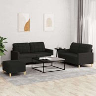 3-dijelni set sofa s jastucima i tabureom tkanine, crna