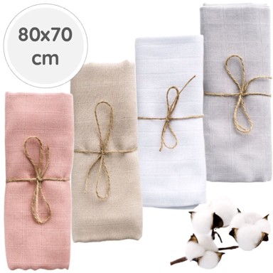 BABYU Pelene od muslina, hipoalergene, mekane, 80x70 cm, 4 kom