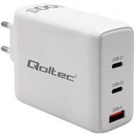 QOLTEC Punjač, zidni, 100W GaN, 2×USB-C PD + USB QC 3.0, bijeli