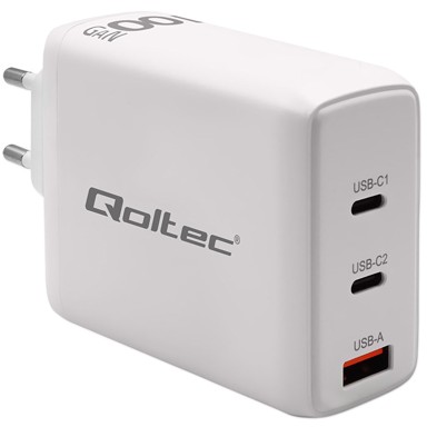 QOLTEC Punjač, zidni, 100W GaN, 2×USB-C PD + USB QC 3.0, bijeli