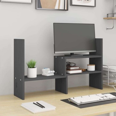 Stalak za monitor, 72 x 17 x 43 cm, masivna borovina, siva