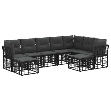 Set vanjskih sofa s jastucima, 9 kom, crna, tamnosiva