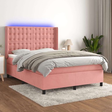 Box Spring krevet s madracem, ružičasti, 140x200 cm, baršun