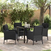 Vrtni set za objed 5 kom, poli-ratan, 80 x 80 x 73 cm, crni