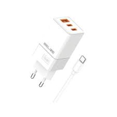 BELINE Kućni punjač BLN3CW65C GaN, 65W, PD3.0/QC3.0, 2xUSB-C/USB-A, USB-C kabel, bijeli
