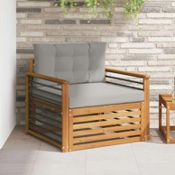 Set vanjskih sofa, čvrsto drvo akacije i poliester, prirodna, svijetlosivi jastuci, prikladno za stan