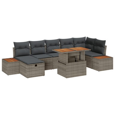 8-dijelni vrtni set sofa s jastučićima, poliratan, sivi akacija