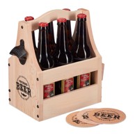 NORTHIX Drveni držač za pivo s otvaračem, 6 boca, 0,5 L