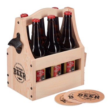 NORTHIX Drveni držač za pivo s otvaračem, 6 boca, 0,5 L