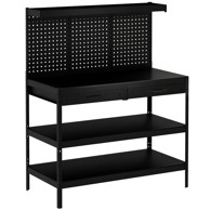 HOMESTAR Radni stol s podesivim policama i pločom za alat, 122 x 61 x 156 cm, crna