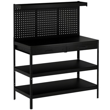 HOMESTAR Radni stol s podesivim policama i pločom za alat, 122 x 61 x 156 cm, crna