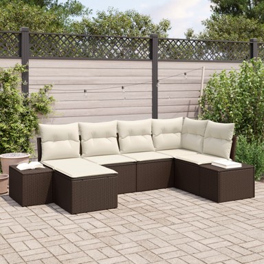 Vrtna sofa set, 6-dijelni, ratan, poliester, smeđa i bijela