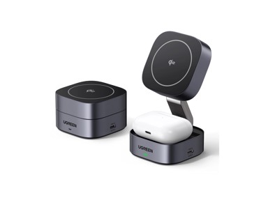 UGREEN Punjač 15316, bežični, Qi2, magnetski, 2-u-1, 15W, sivi