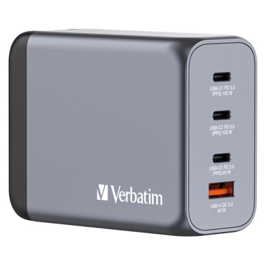 VERBATIM Adapter GNC-200, GaN, 200W, 3xUSB-C PD, 1xUSB-A QC 3.0