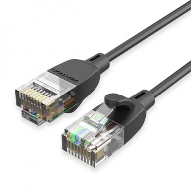 VENTION Patch kabel CAT6A, UTP, 5 m, crni, slim dizajn, bakreni vodič, 10 Gbps, PVC obloga, 28 AWG