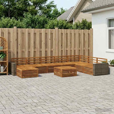 Set vanjskih sofa, 9 pcs, čvrsto drvo akacije, prirodna