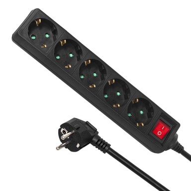 MACLEAN Razvodna letva, 5 utičnica, prekidač, 3500 W, 1,4 m, crna